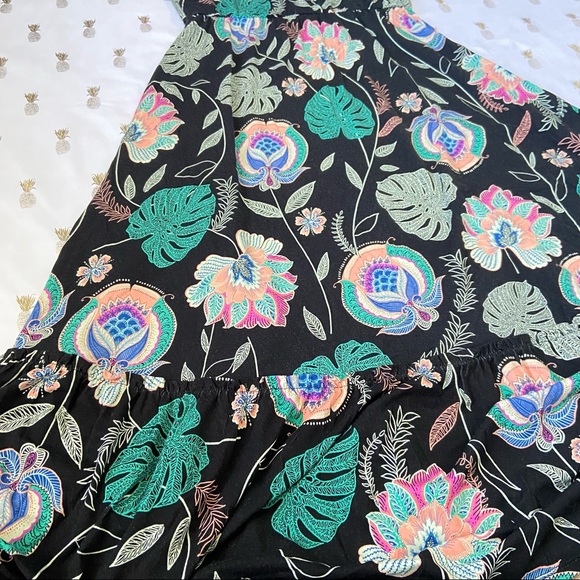 Cynthia Rowley Black And Multicolor Floral Palm Tropical Print Halter Midi Dress - Picture 13 of 16